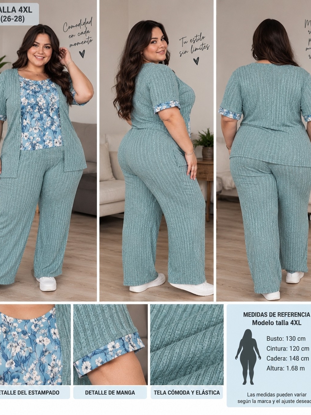 Women's Plus Ribbed Lounge Set - Sage Green